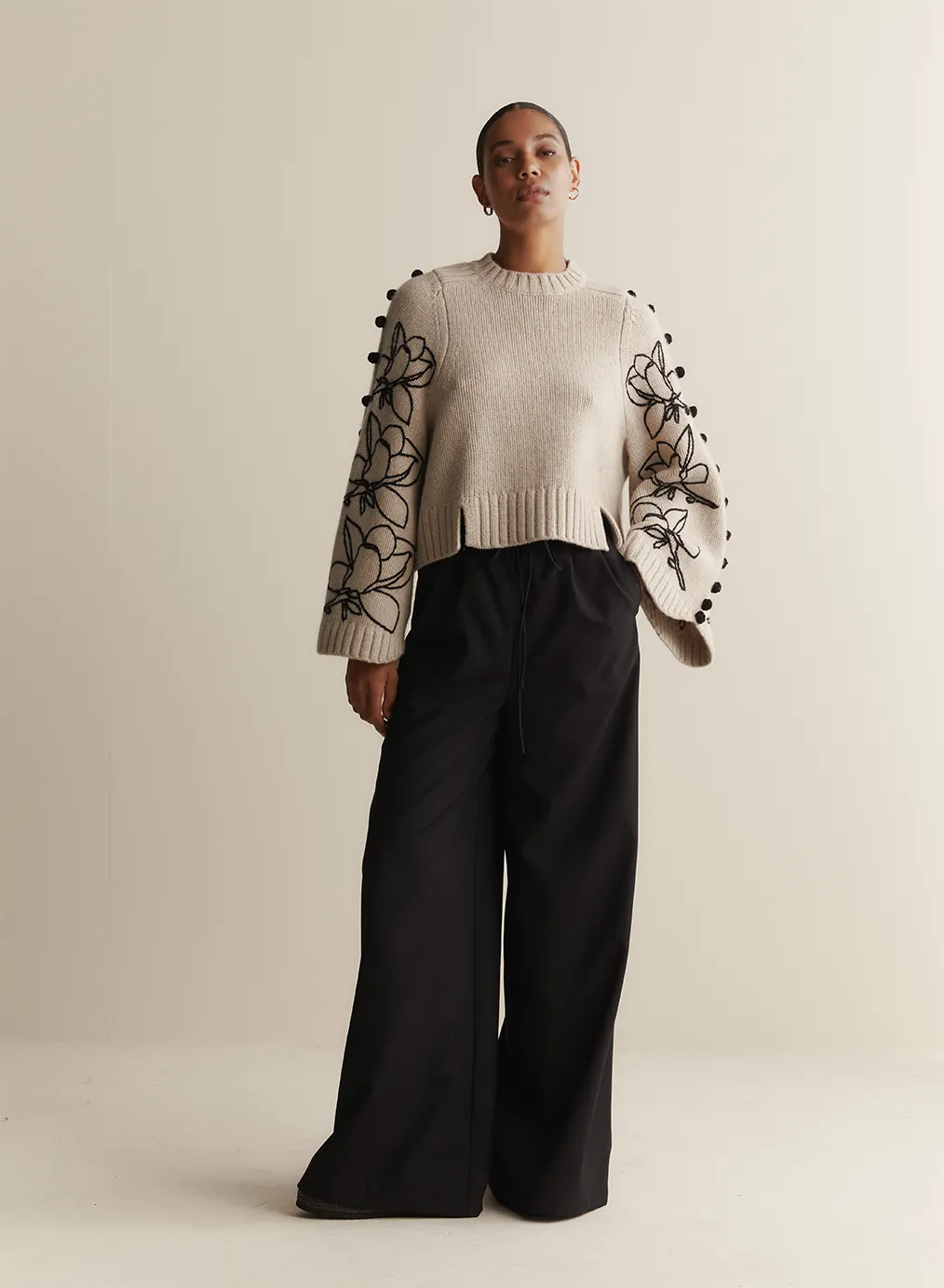 Adele Wool Embroidery Knit | Stone Marle Black