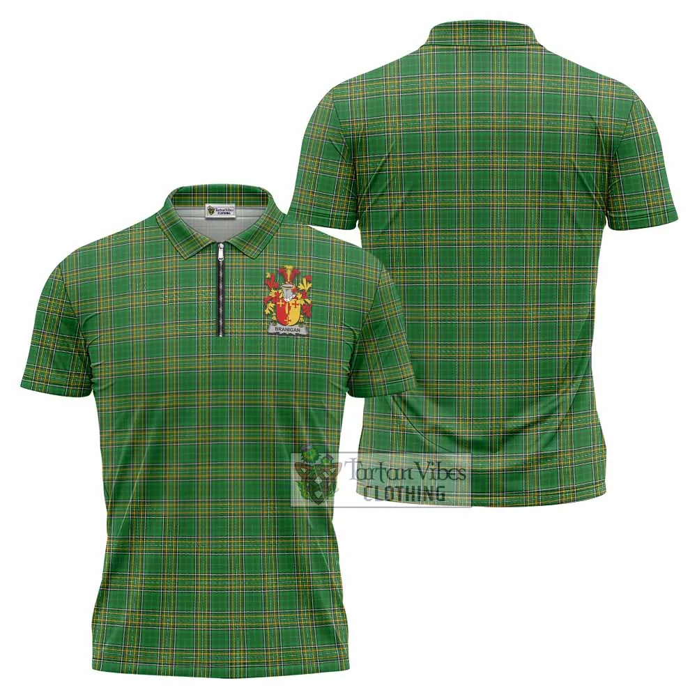 Branigan Irish Clan Tartan Zipper Polo Shirt with Coat of Arms