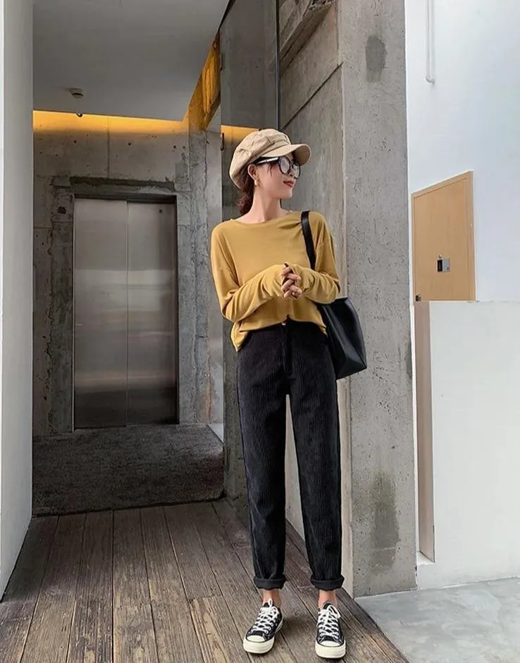 CHIC HIGH WAIST CORDUROY PANTS