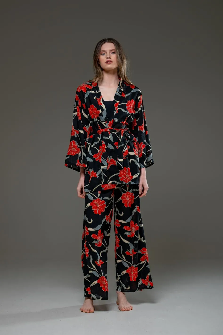 Kimono & Wide Legs Pants Set