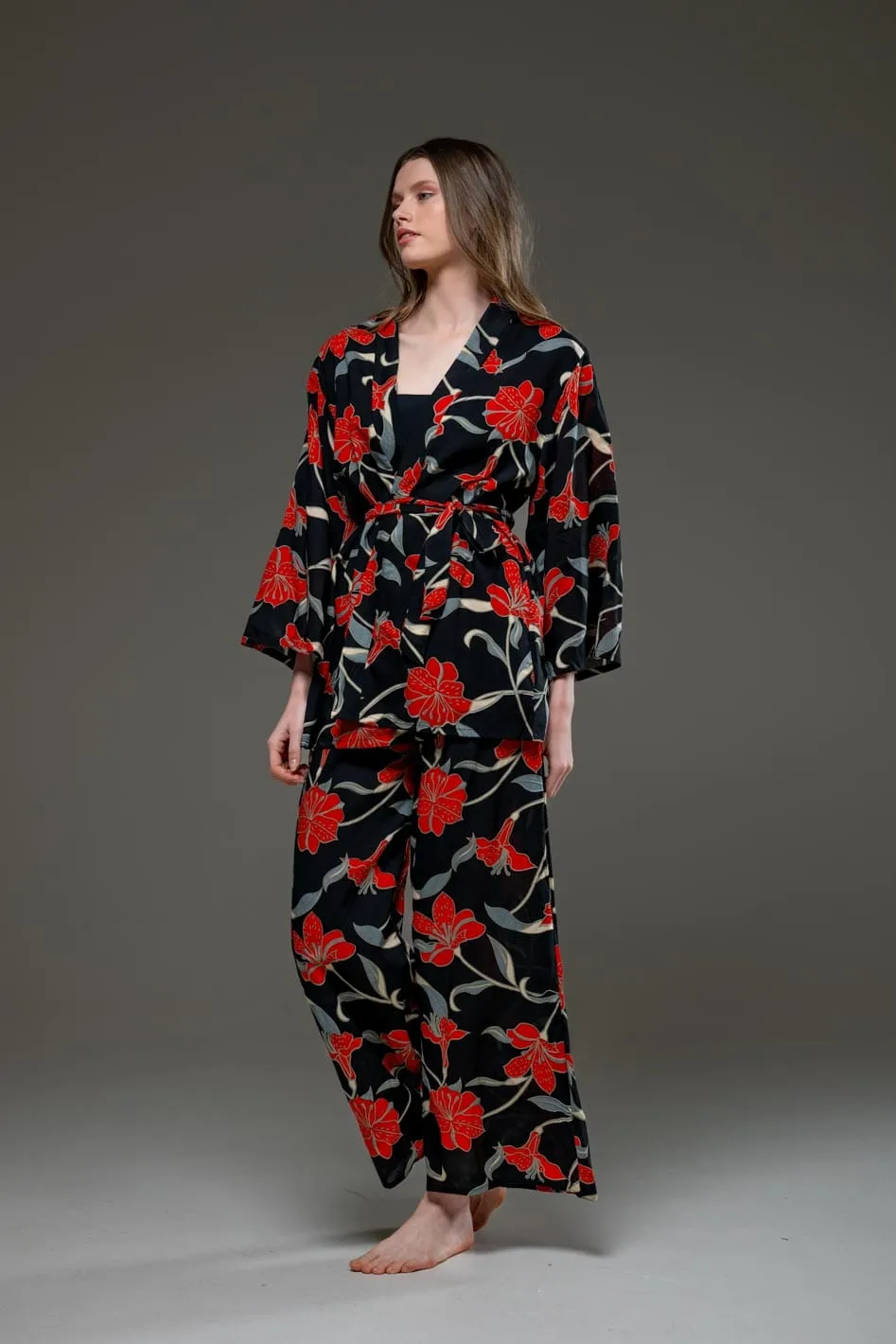 Kimono & Wide Legs Pants Set
