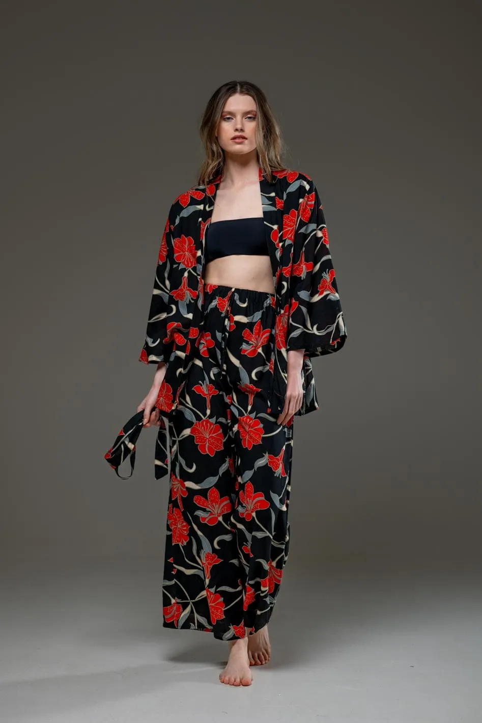 Kimono & Wide Legs Pants Set