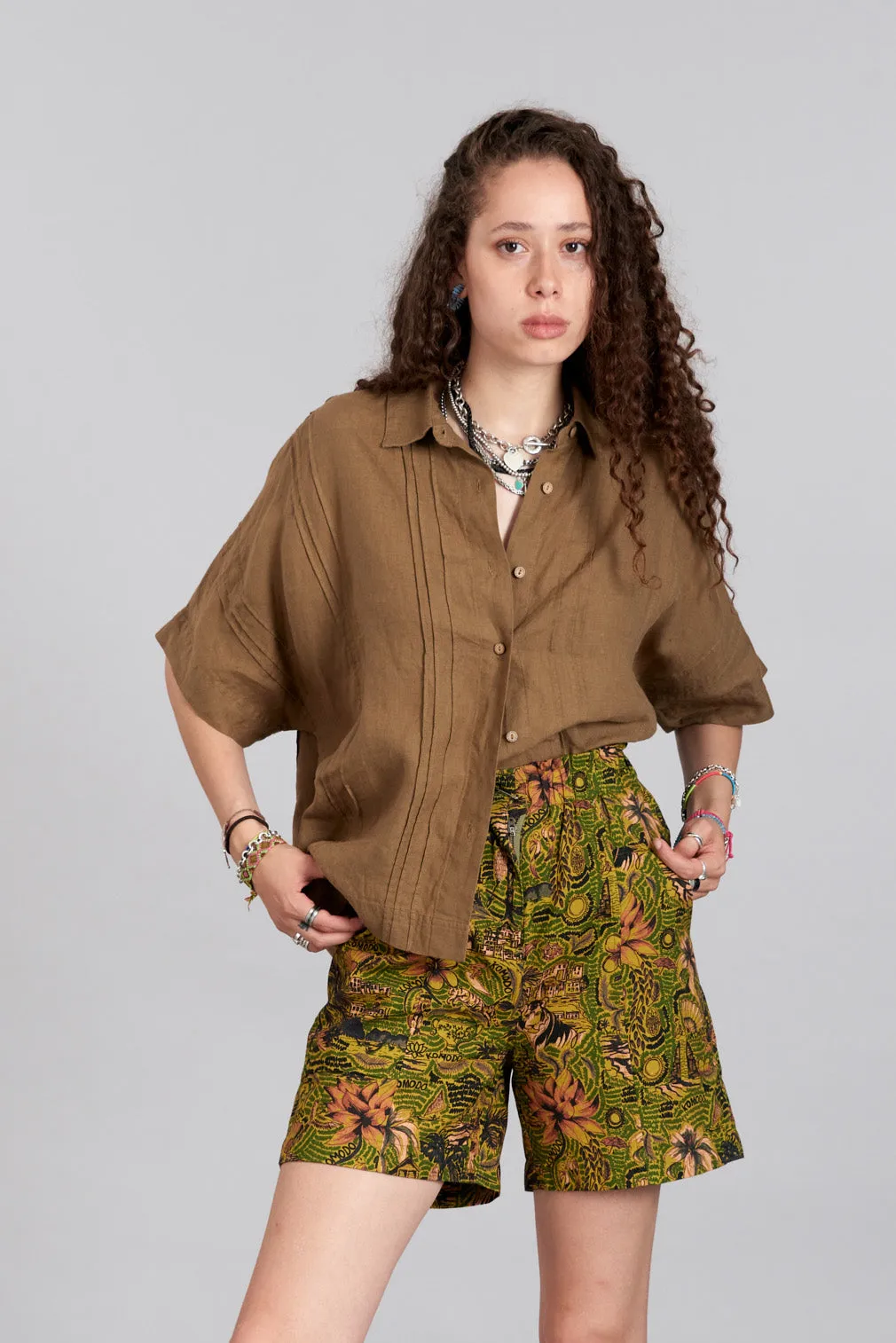 Kimono Linen Shirt Khaki