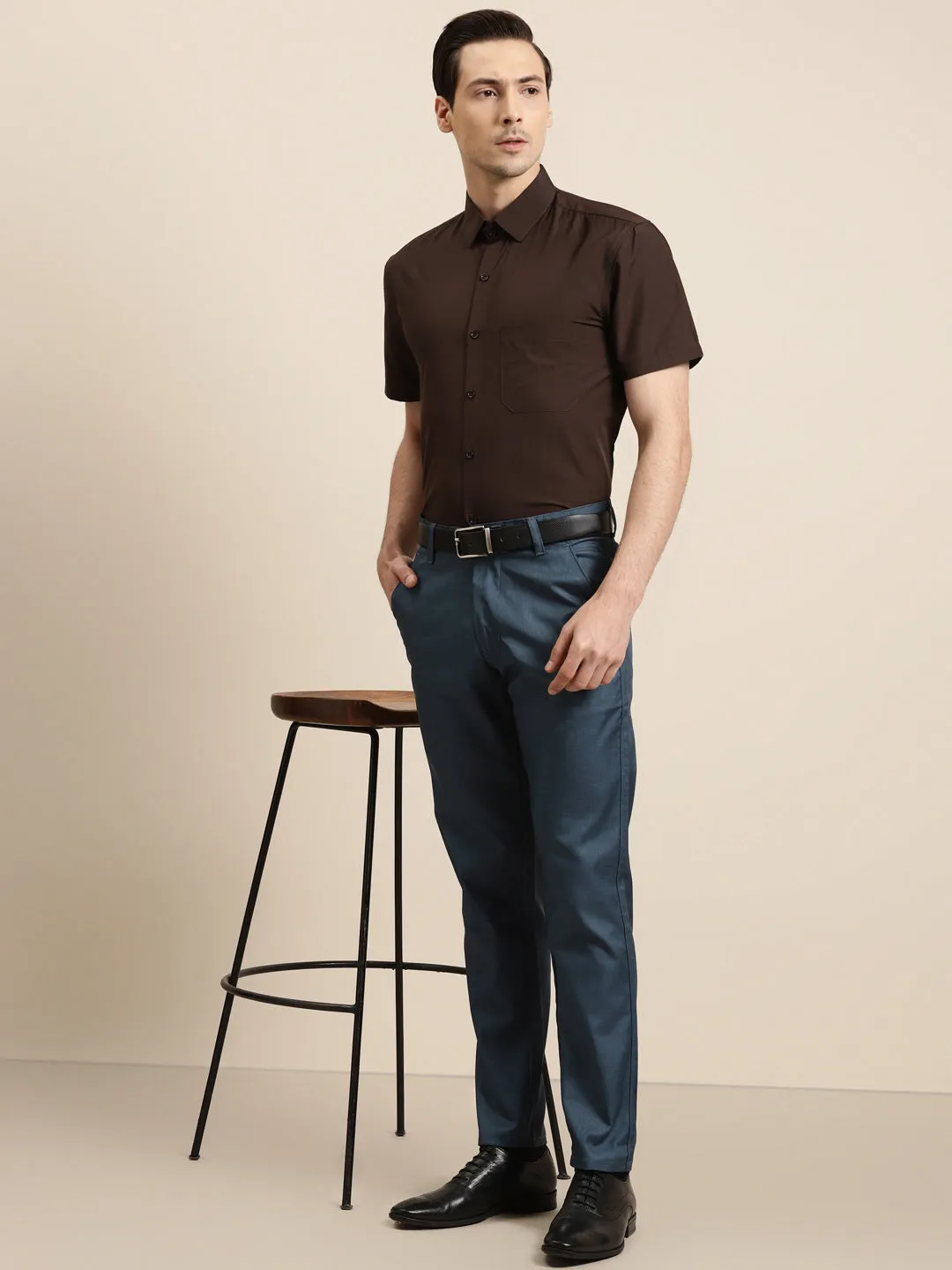 Men's Cotton Brown Classic Formal Shirt - Sojanya