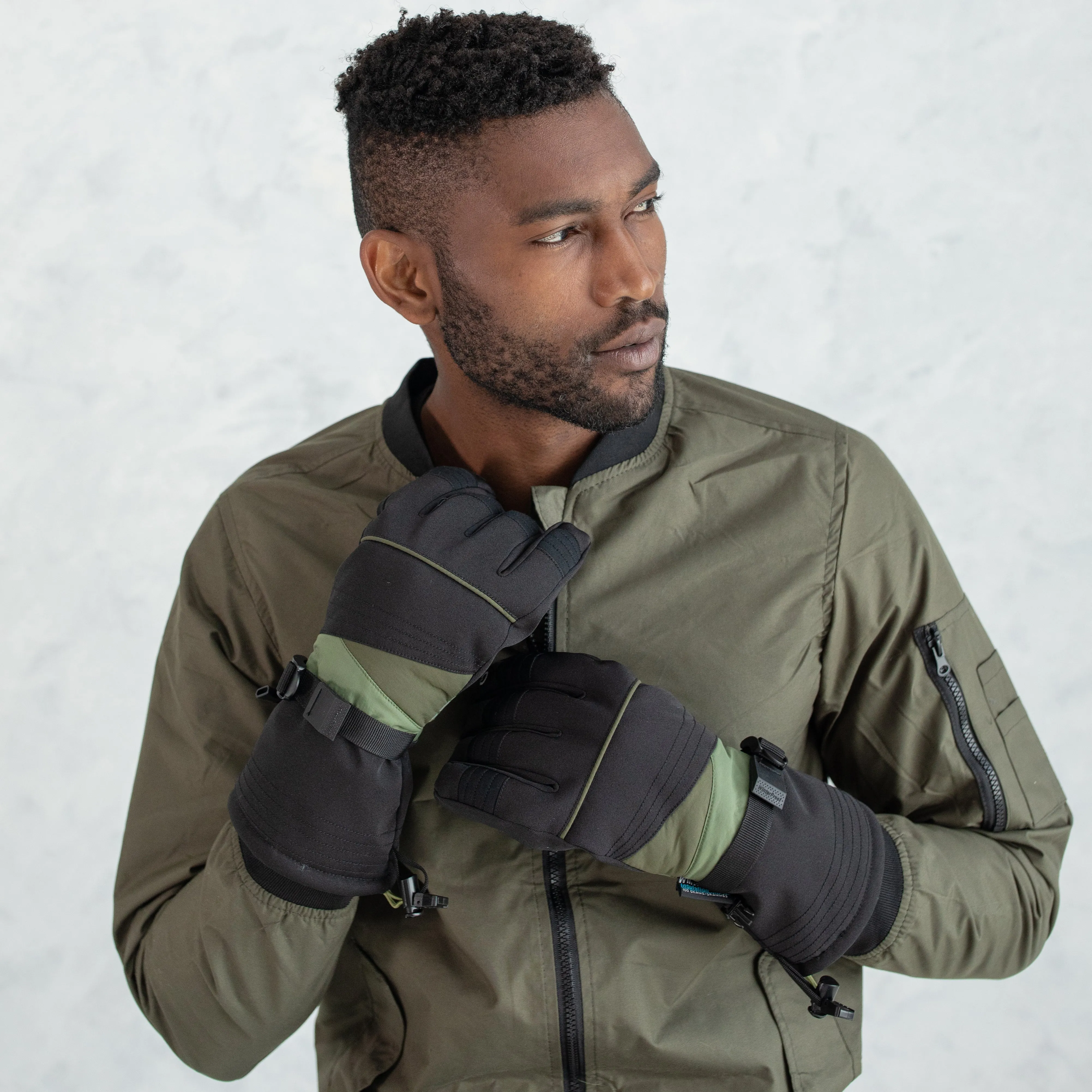 Men's Performance Black Army Green Ski Gloves