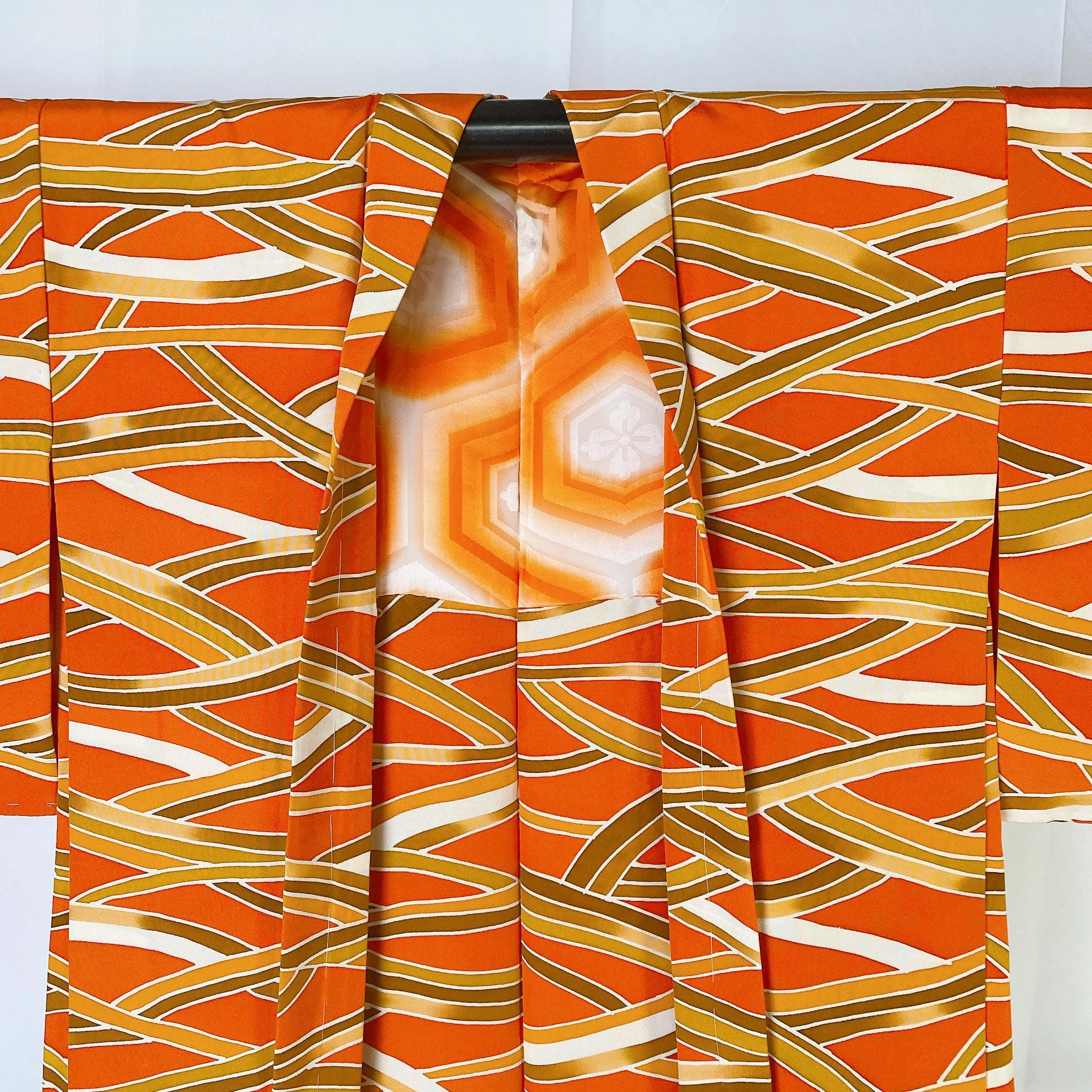 Orange Haori, Japanese Kimono, Wave Pattern, Geometric, Women's Jacket, Cardigan, Casual Layer, Versatile top, Housewear, Chic-J