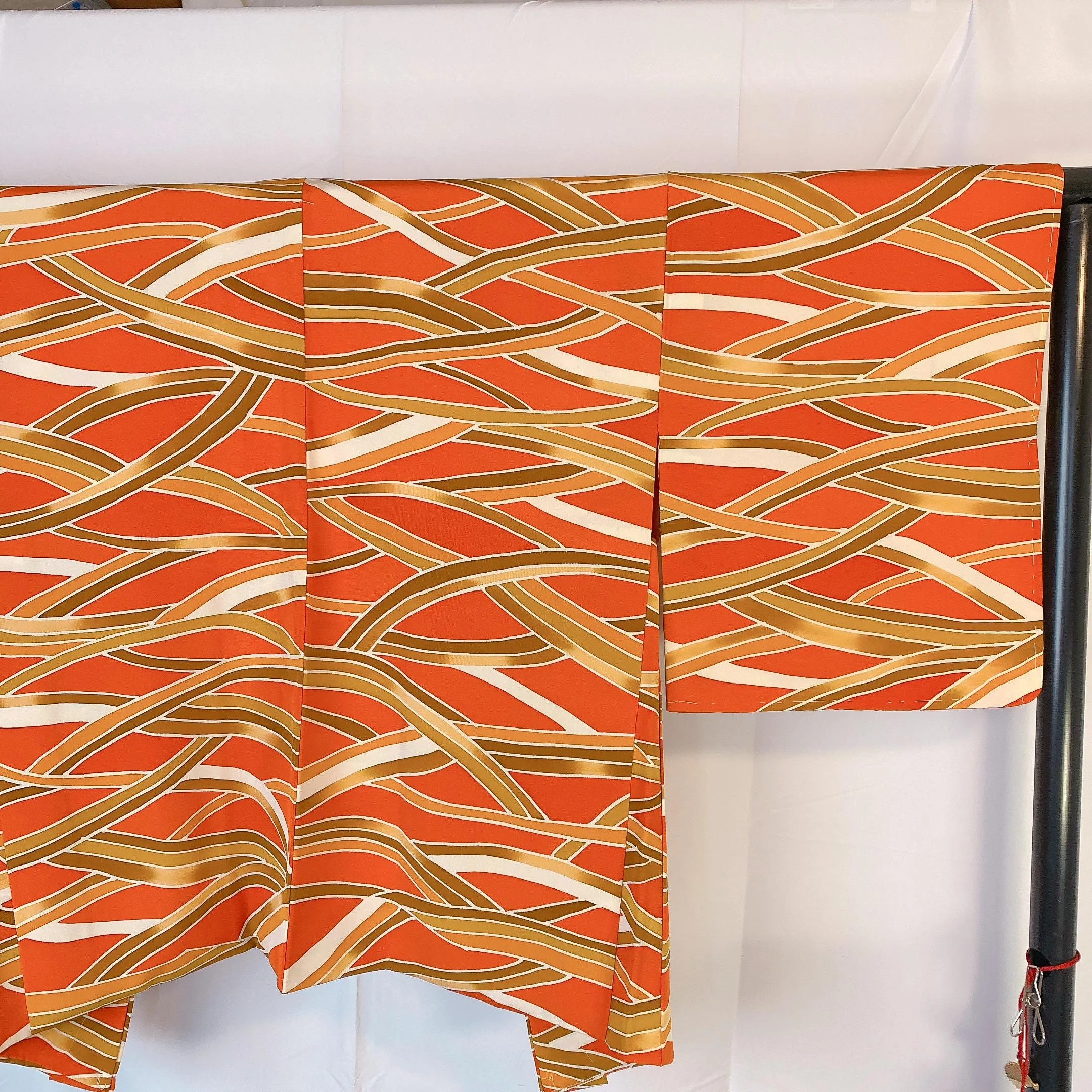Orange Haori, Japanese Kimono, Wave Pattern, Geometric, Women's Jacket, Cardigan, Casual Layer, Versatile top, Housewear, Chic-J