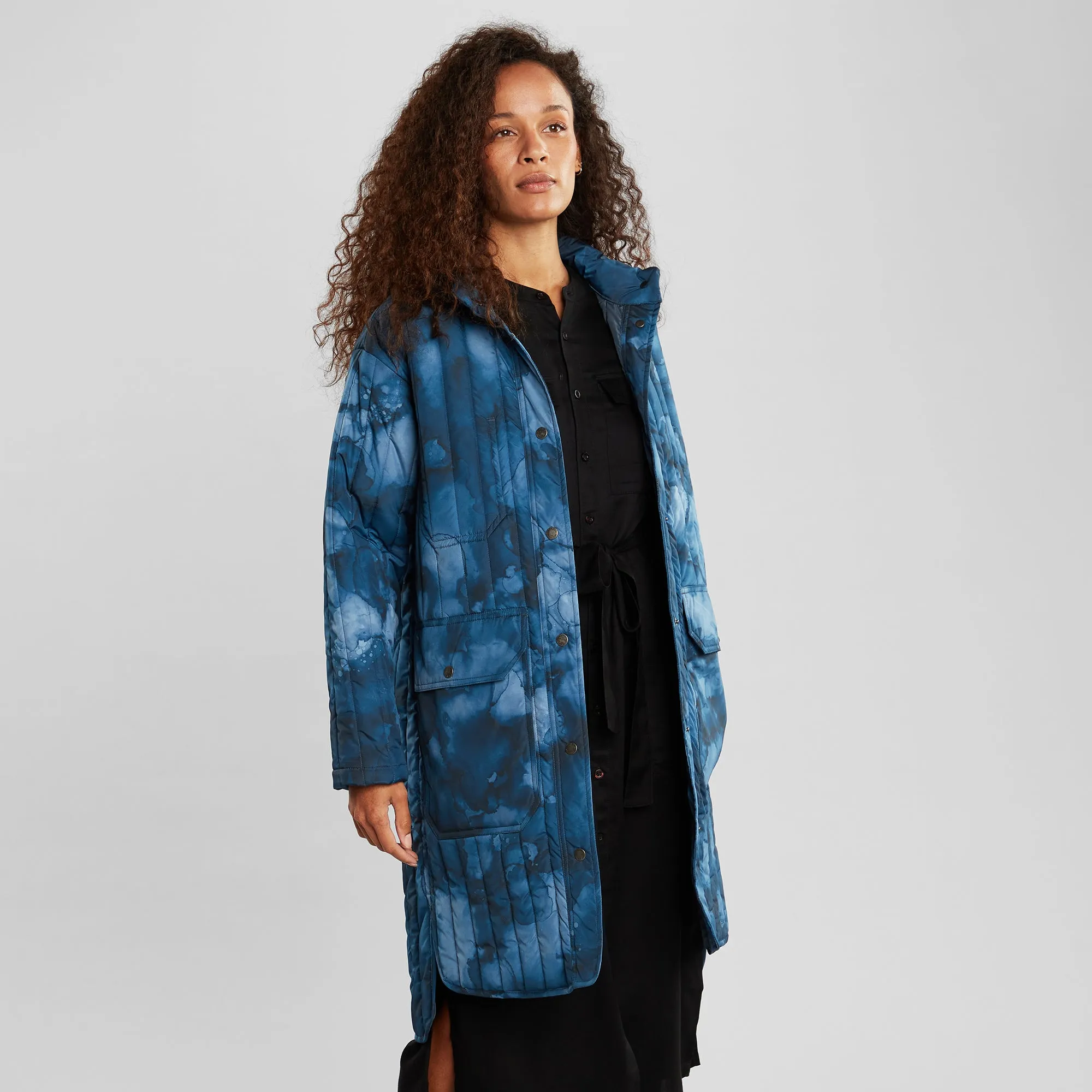 Quilted Coat Edet Abstract Ink Blue