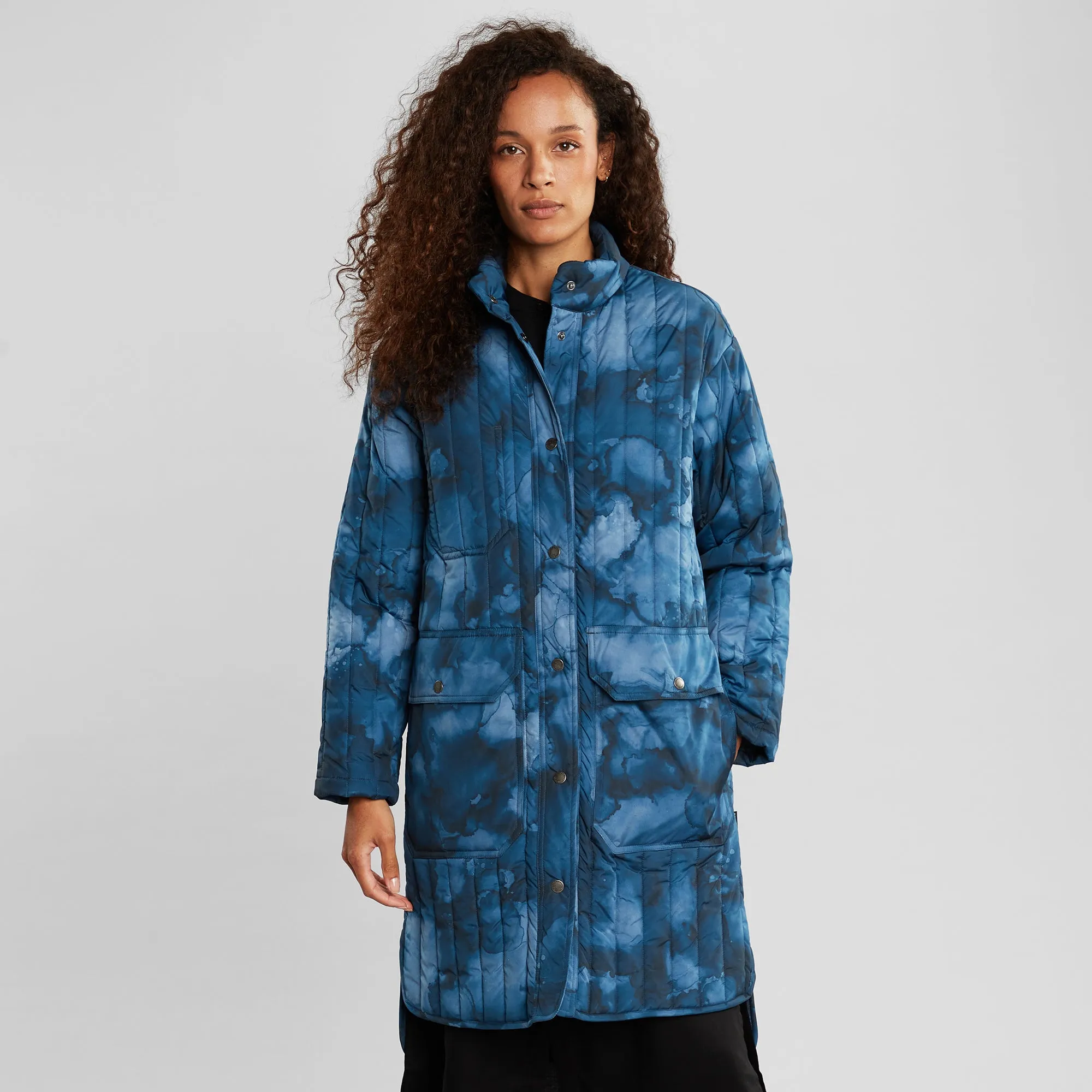 Quilted Coat Edet Abstract Ink Blue
