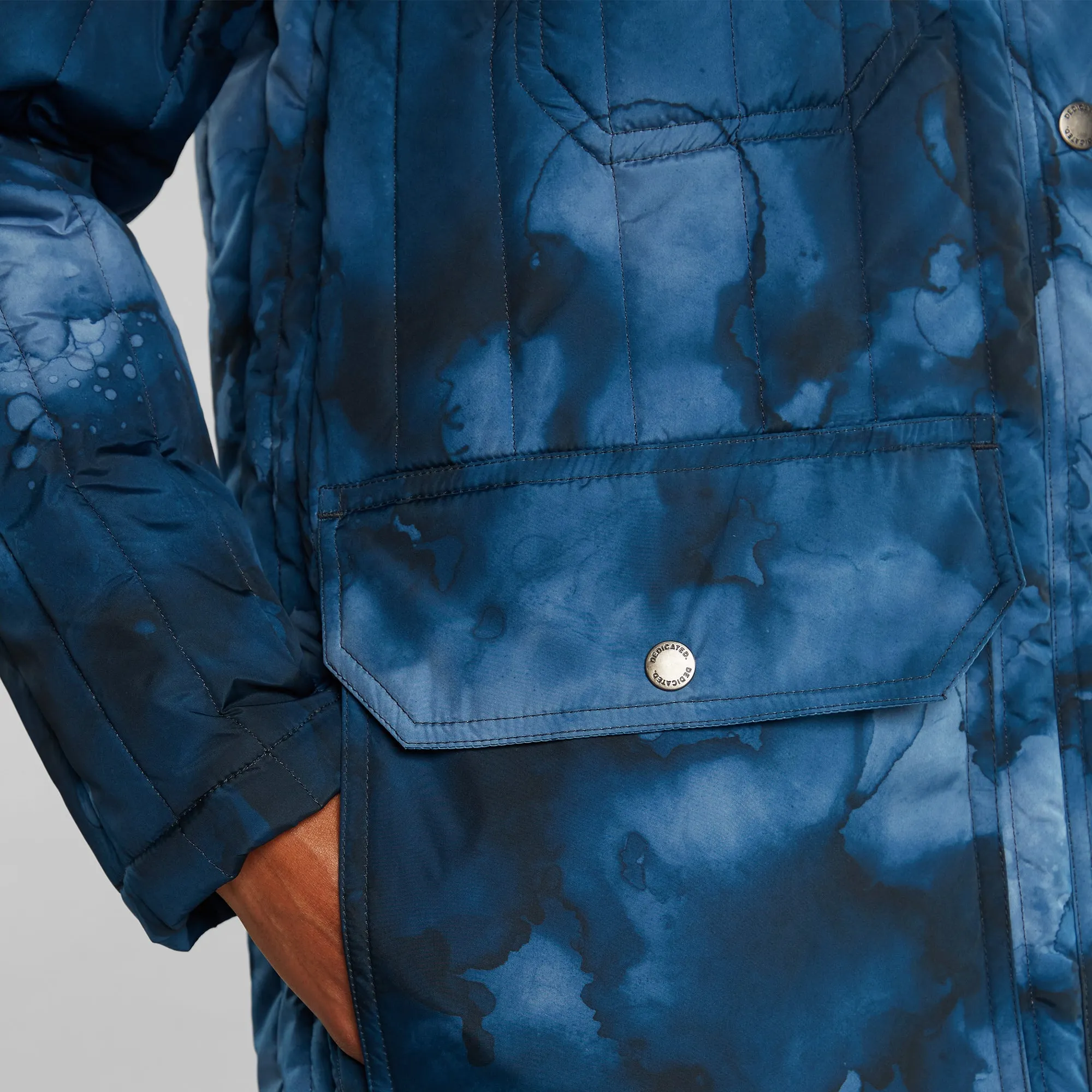 Quilted Coat Edet Abstract Ink Blue