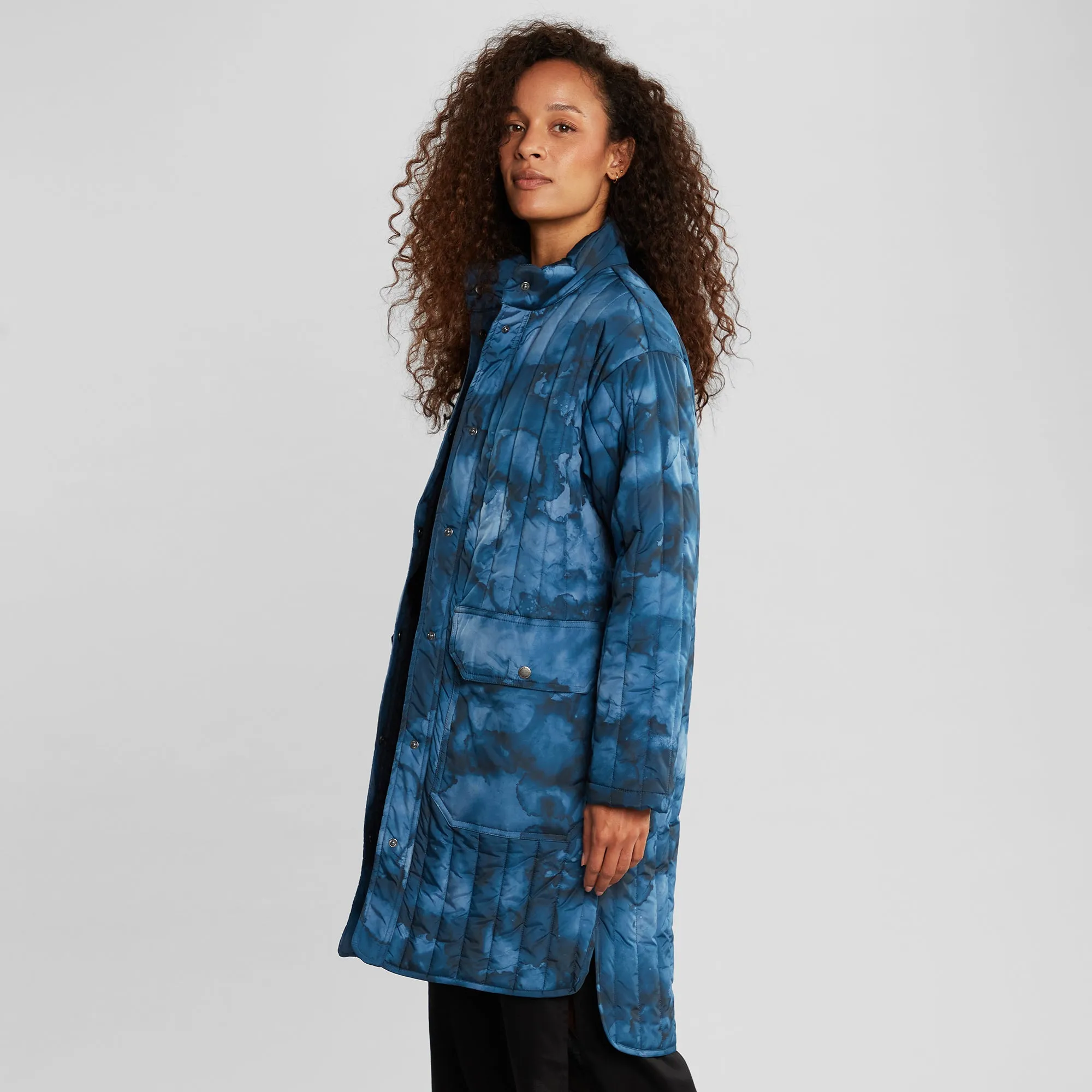 Quilted Coat Edet Abstract Ink Blue