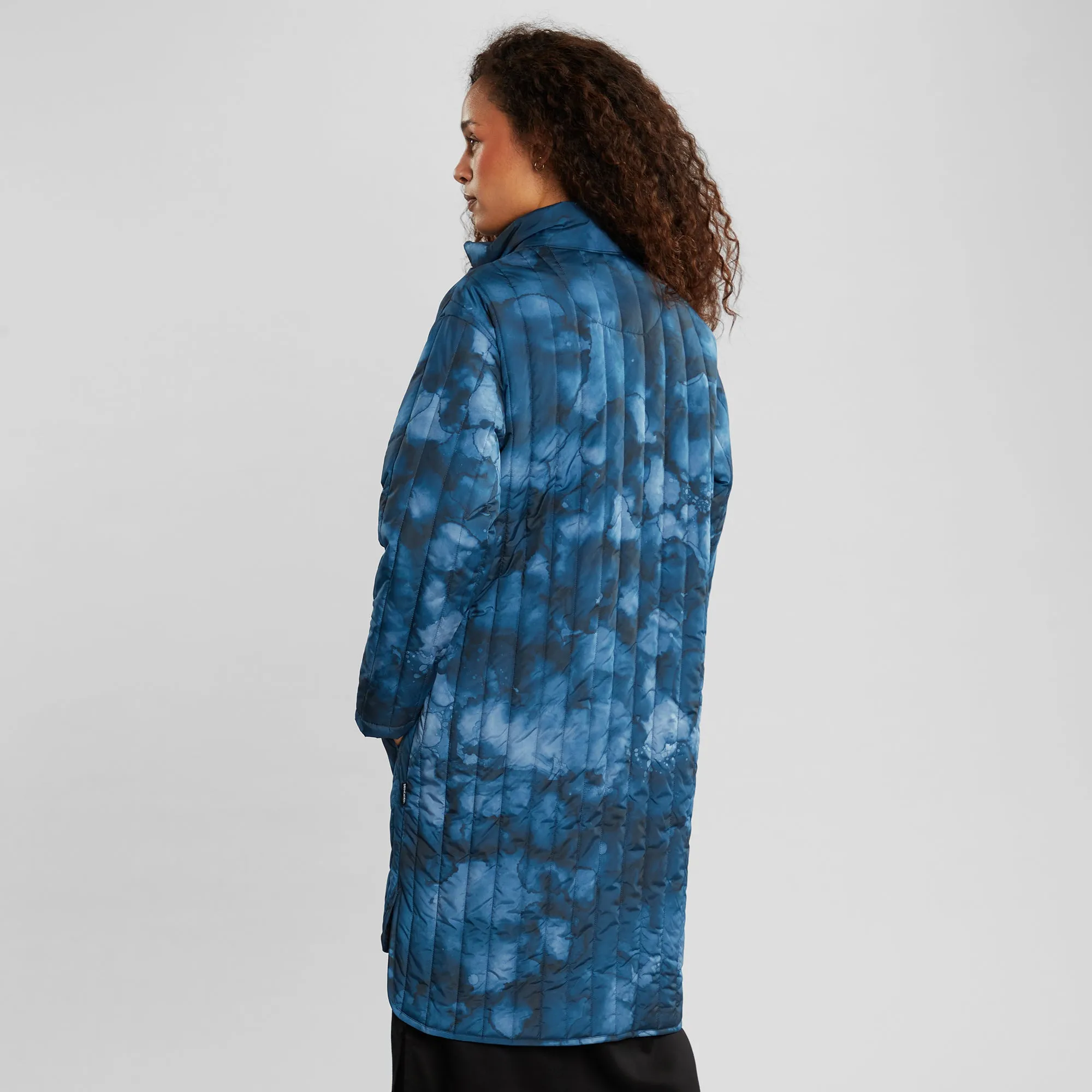 Quilted Coat Edet Abstract Ink Blue