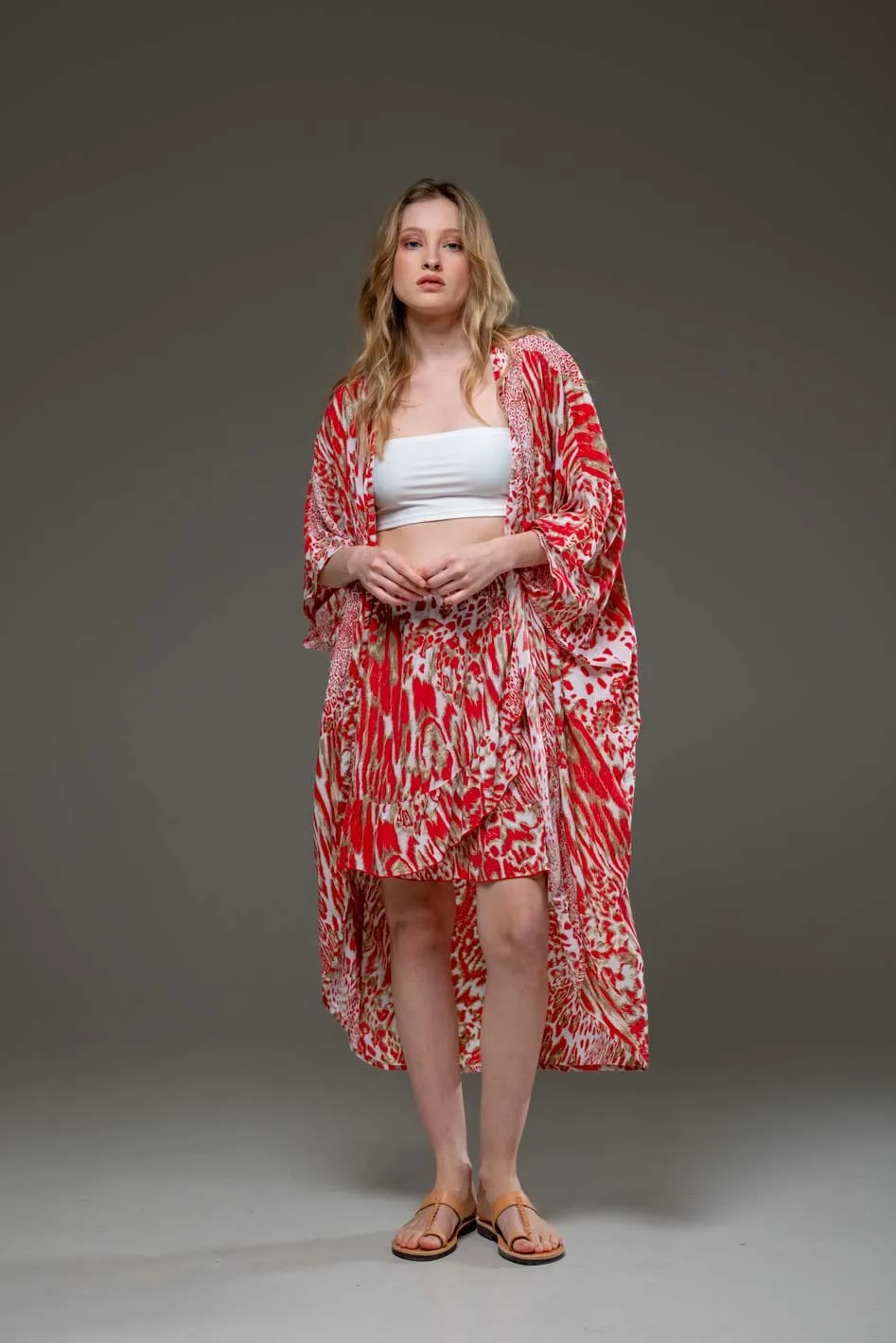 Red Tiger Set of Kimono & Skirt