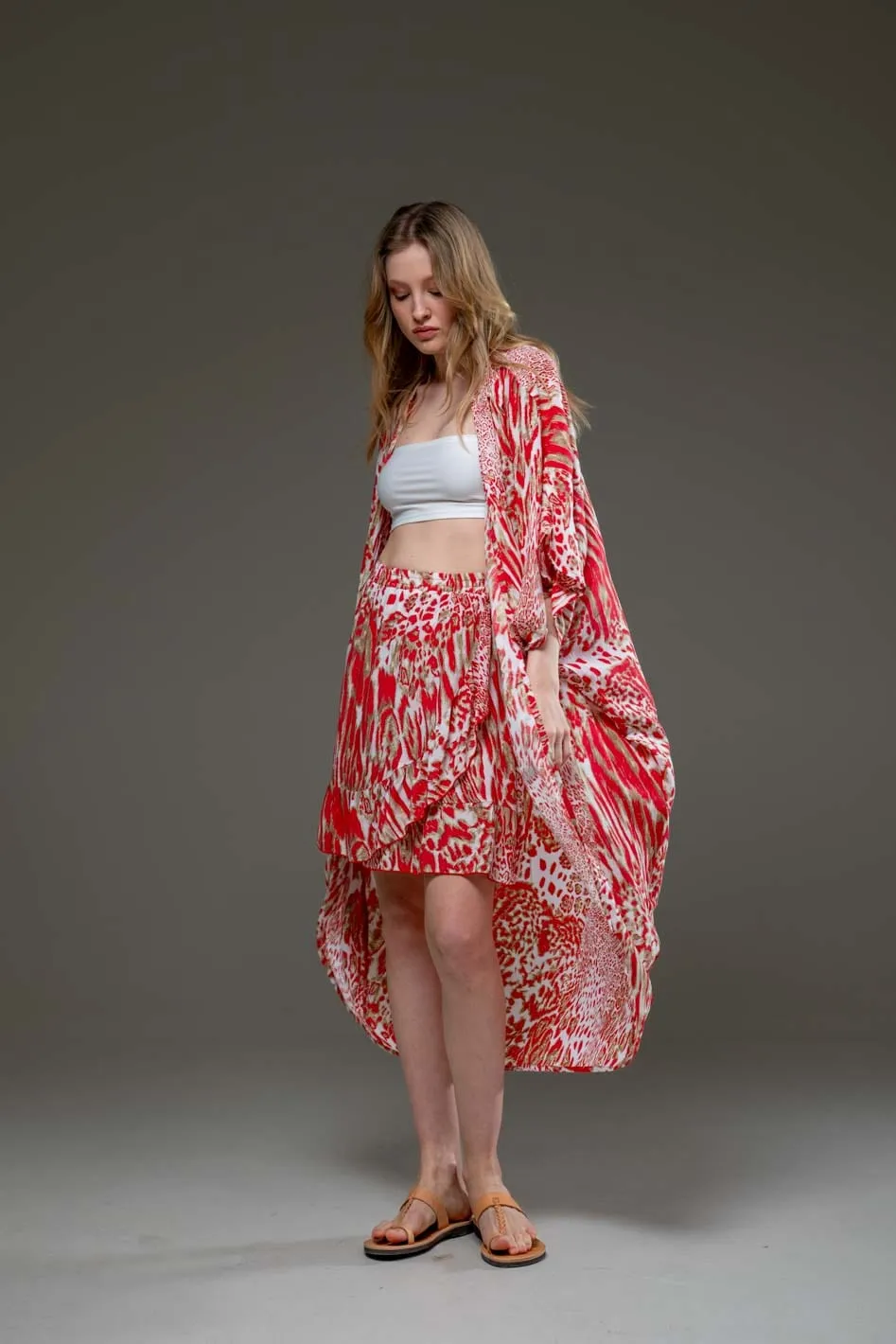 Red Tiger Set of Kimono & Skirt