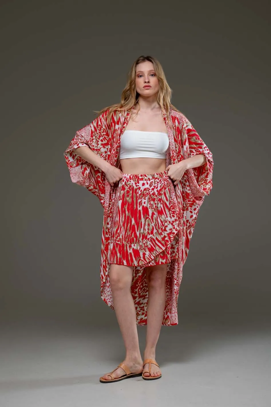 Red Tiger Set of Kimono & Skirt