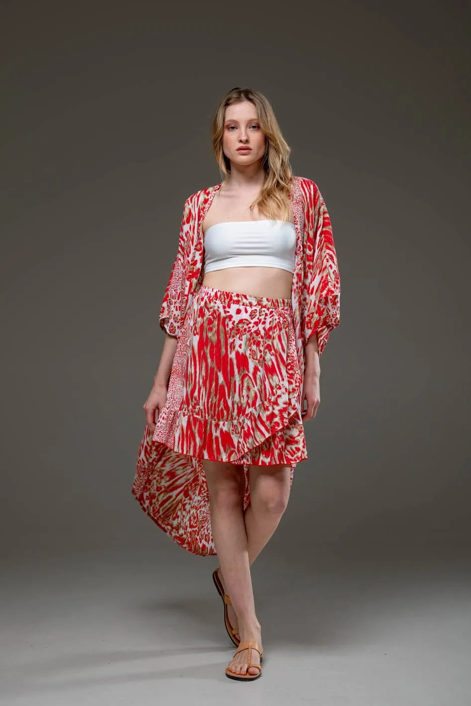 Red Tiger Set of Kimono & Skirt