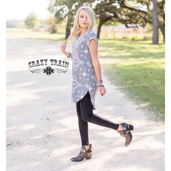 Southwestern Grey White Tunic