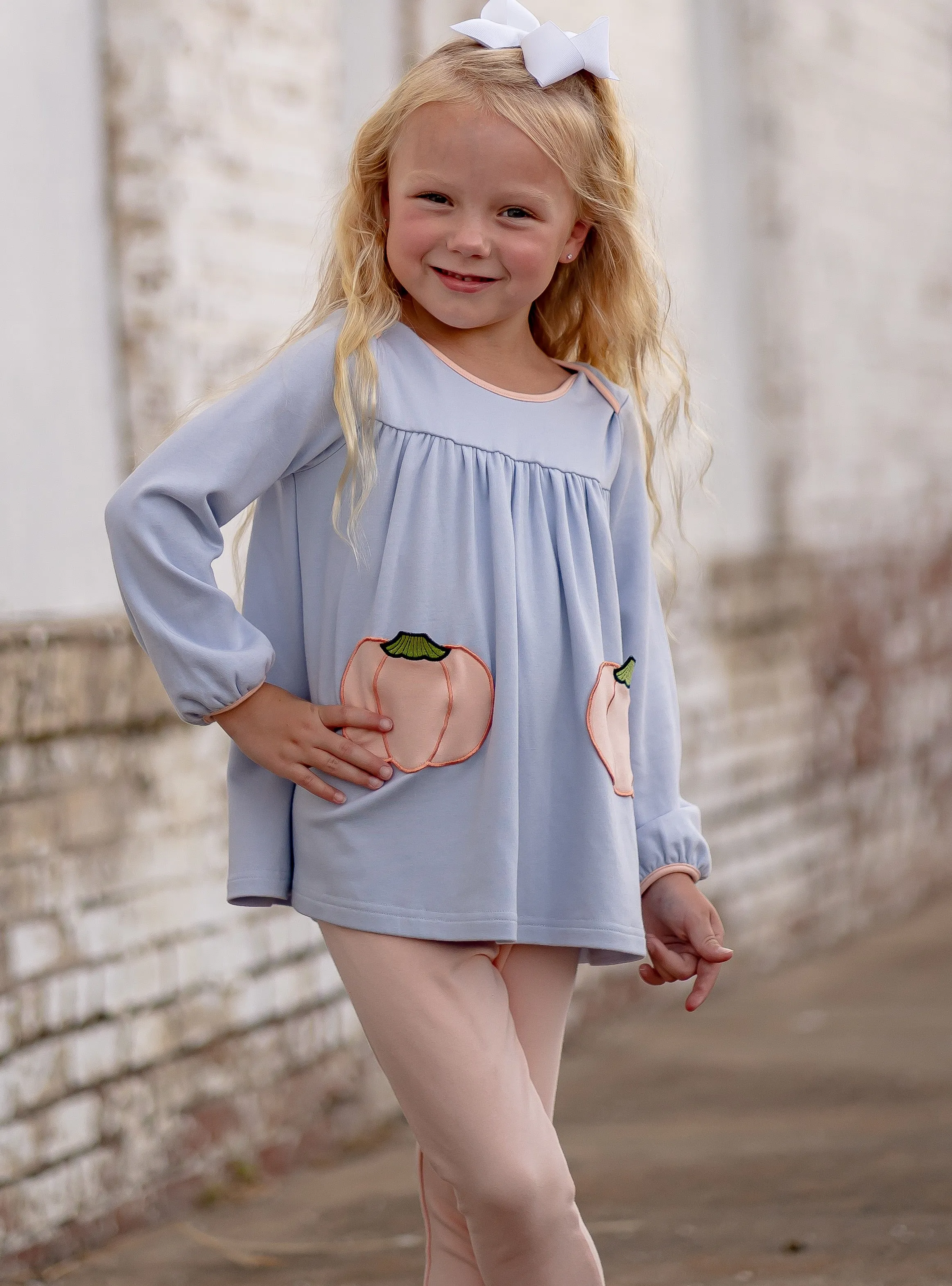 Tabby Tunic with Light Blue Pumpkins