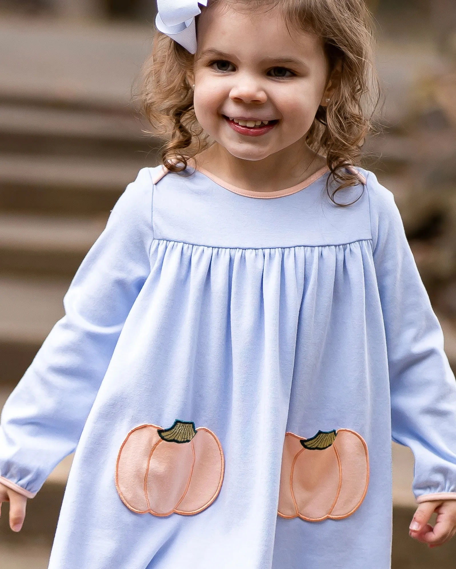 Tabby Tunic with Light Blue Pumpkins