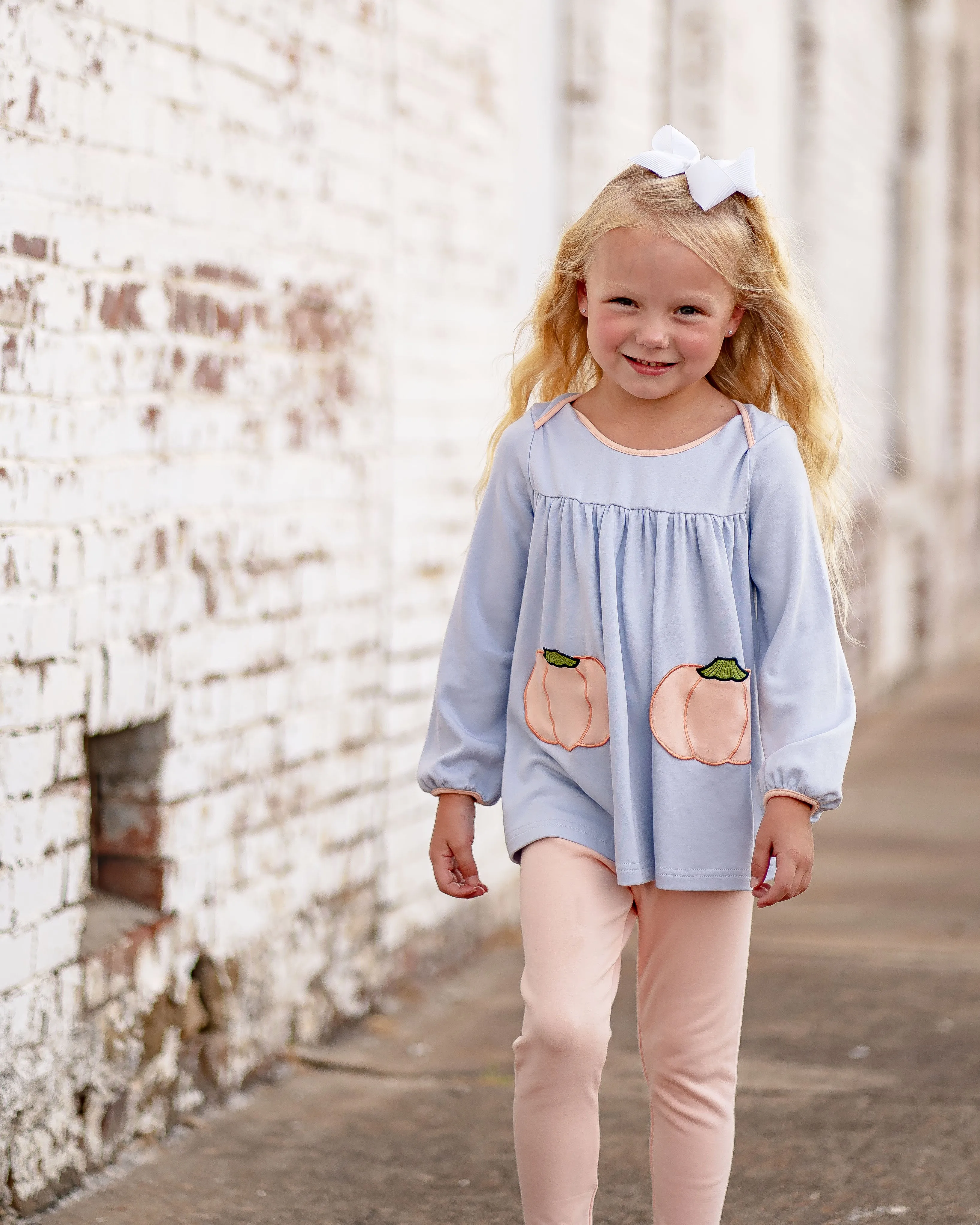 Tabby Tunic with Light Blue Pumpkins