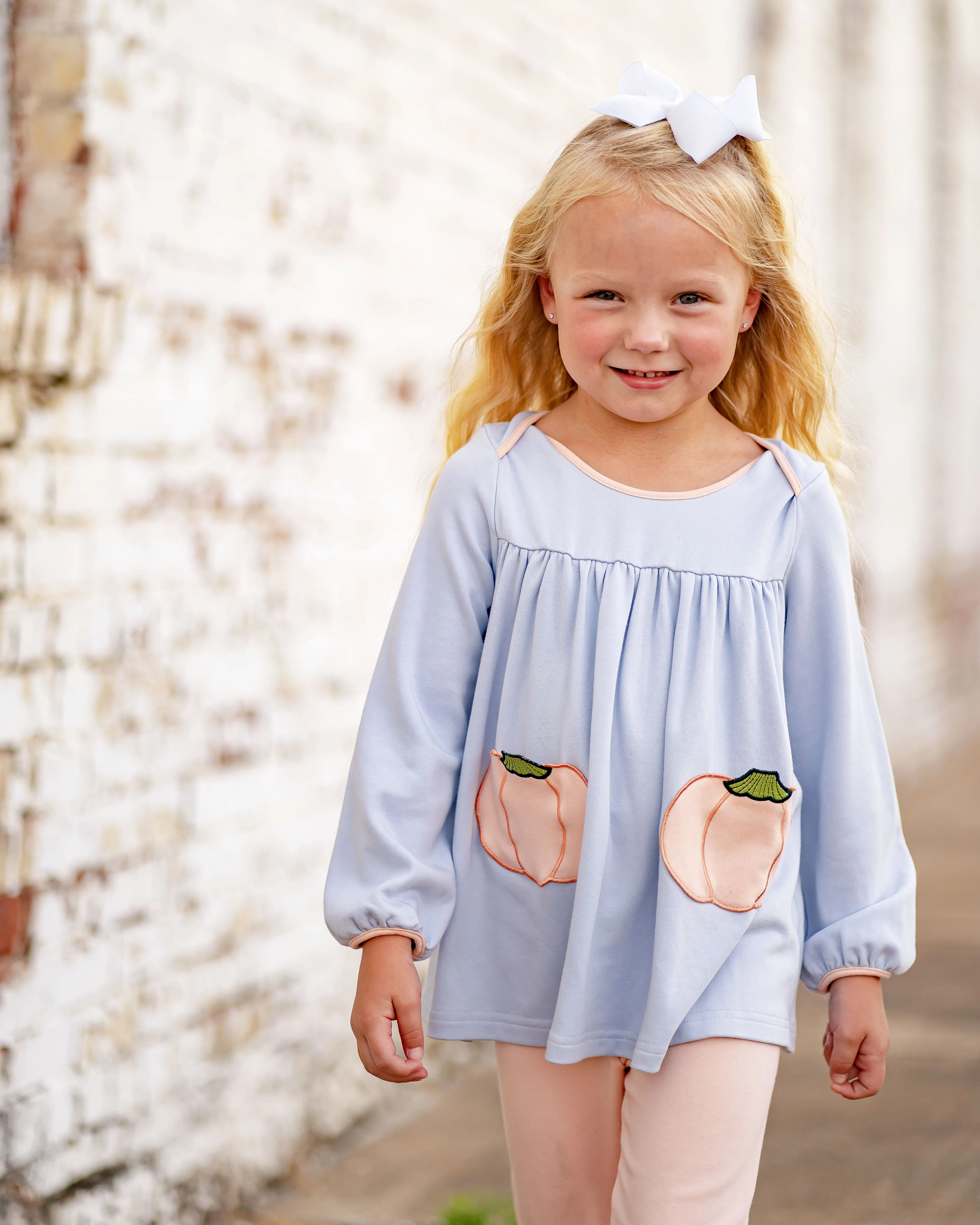 Tabby Tunic with Light Blue Pumpkins