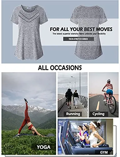 Vindery Workout Tshirts for Women, Ladies Gym Short Sleeve Sport Tops Casual Active Tops Slim Fit Jogging Hiking Training Clothes Outdoor Activewear Soft Lightweight, Grey L