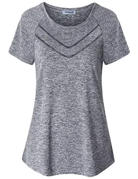 Vindery Workout Tshirts for Women, Ladies Gym Short Sleeve Sport Tops Casual Active Tops Slim Fit Jogging Hiking Training Clothes Outdoor Activewear Soft Lightweight, Grey L