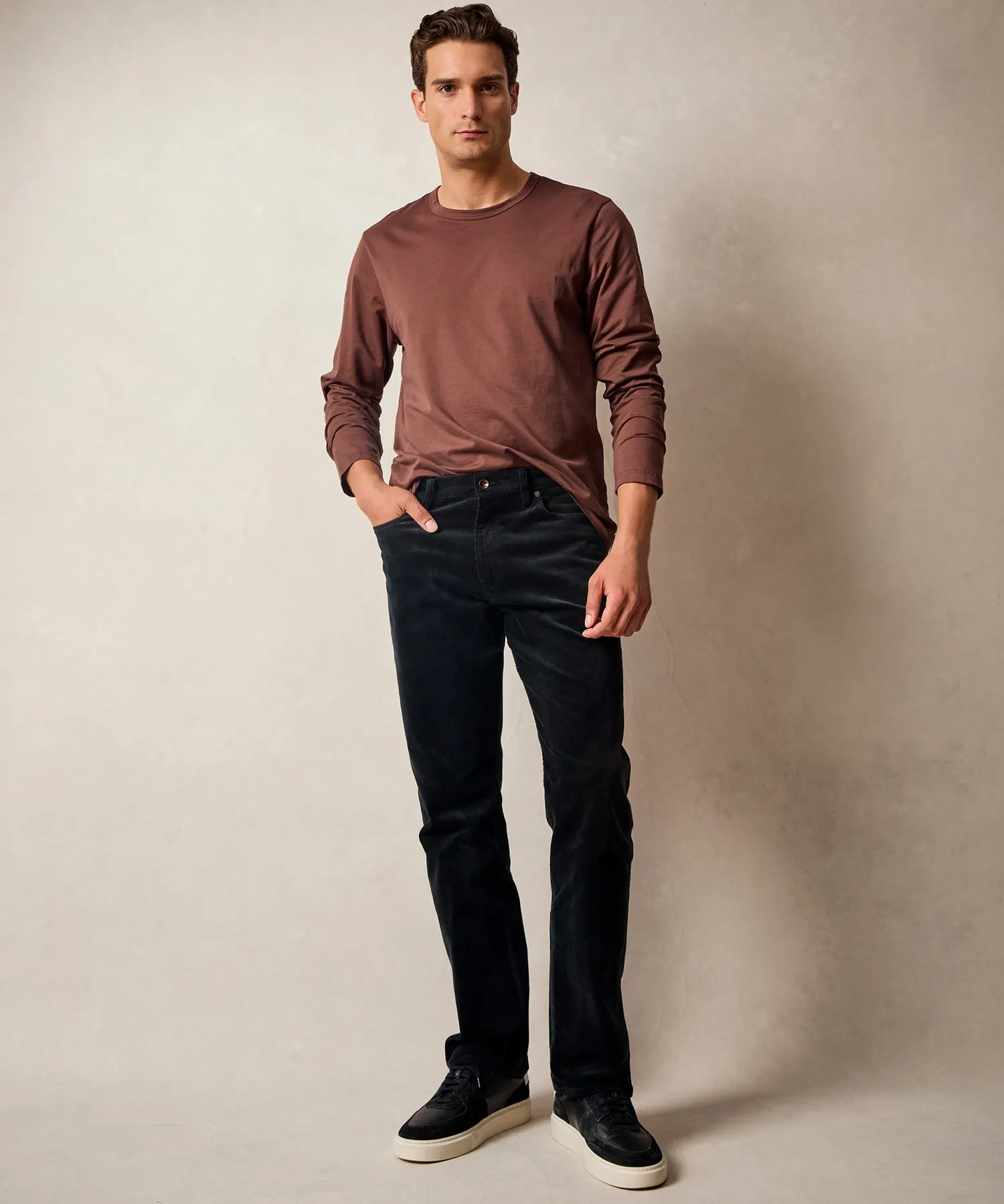 Vintage Straight Fit 5-Pocket Corduroy Pant in Pitch Black