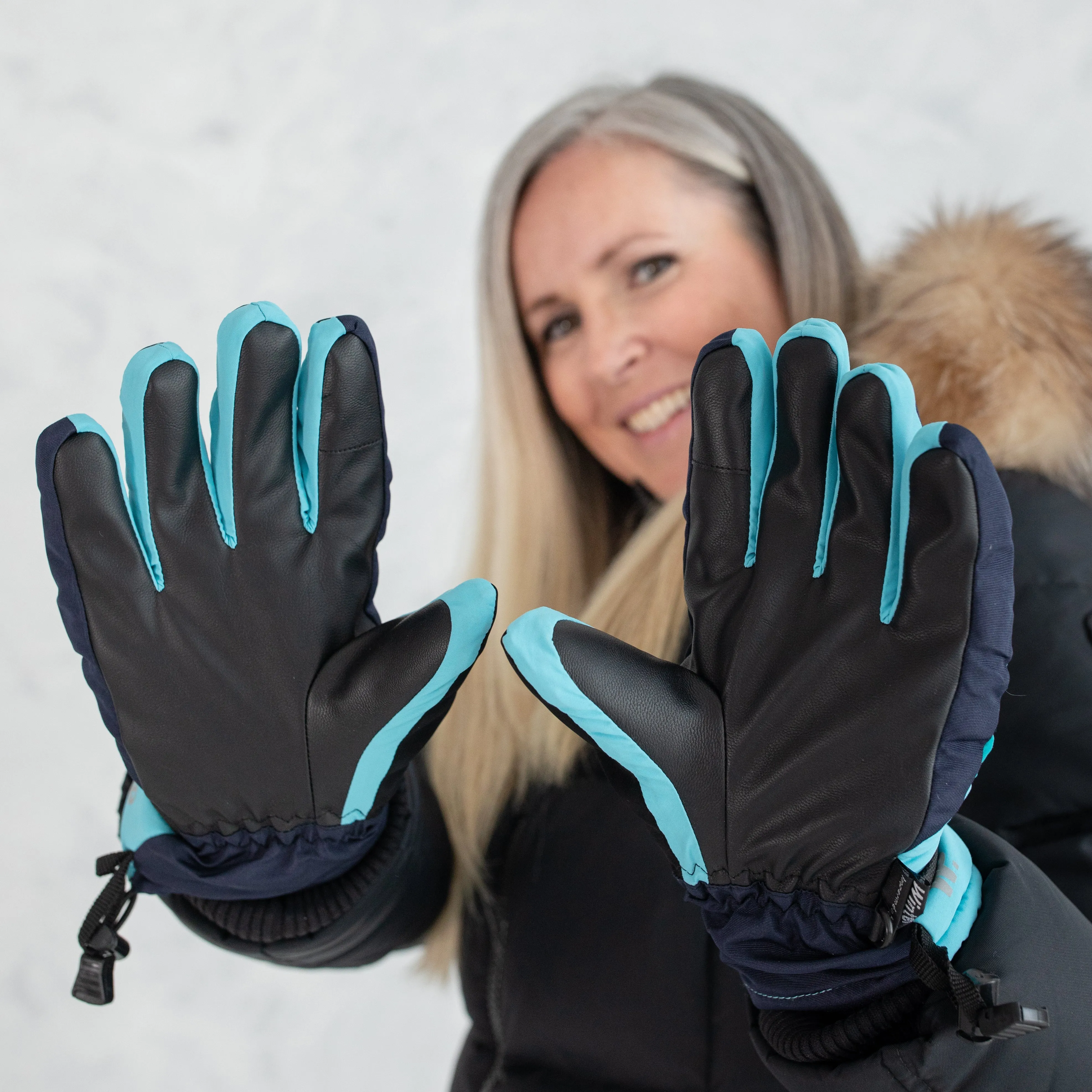 Women's Midnight Teal Chevron Ski Gloves